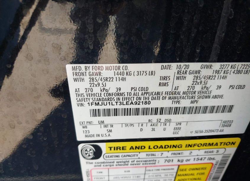 Photo 9 of 2020 Ford Expedition PLATINUM (VIN 1FMJU1LT3LEA92180)