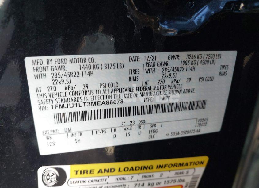 Photo 9 of 2021 Ford Expedition PLATINUM (VIN 1FMJU1LT3MEA88678)