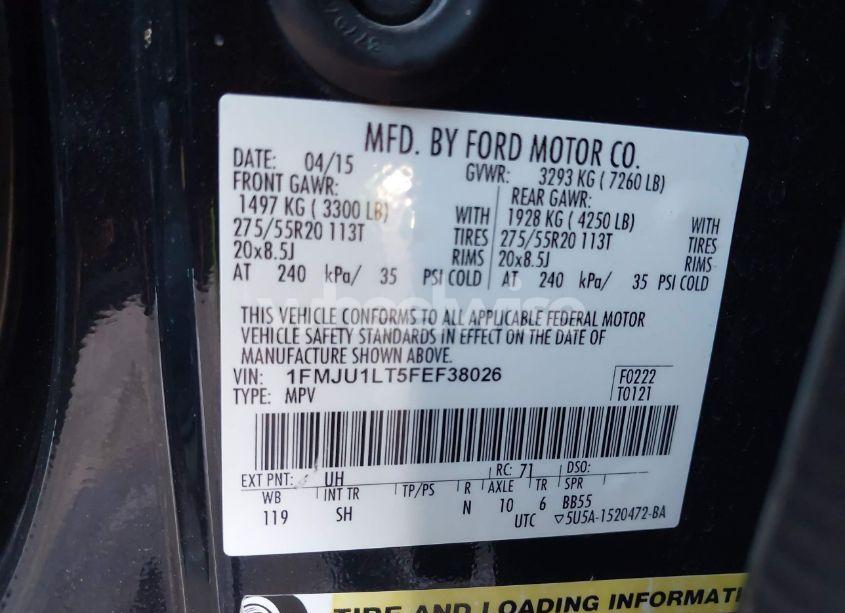 Photo 9 of 2015 Ford Expedition PLATINUM (VIN 1FMJU1LT5FEF38026)