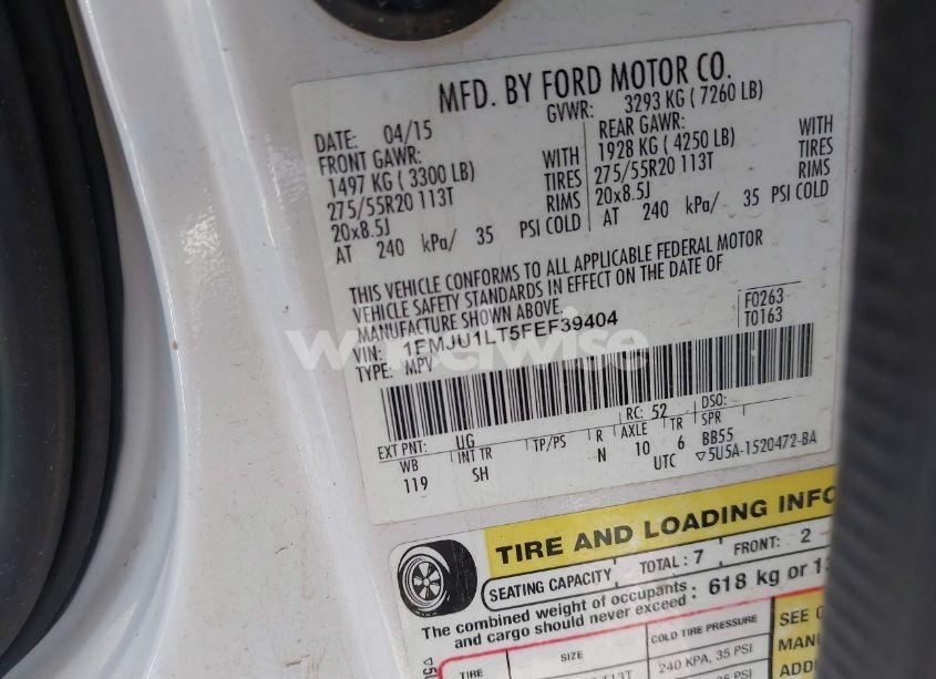 Photo 9 of 2015 Ford Expedition PLATINUM (VIN 1FMJU1LT5FEF39404)