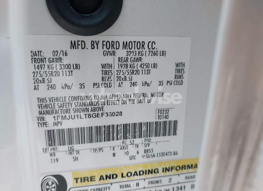 Photo 9 of 2016 Ford Expedition PLATINUM (VIN 1FMJU1LT8GEF36028)