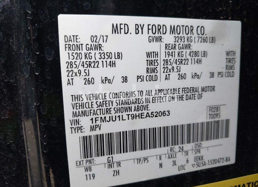 Photo 9 of 2017 Ford Expedition PLATINUM (VIN 1FMJU1LT9HEA52063)