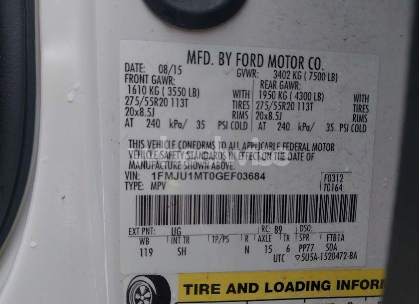 Photo 9 of 2016 Ford Expedition PLATINUM (VIN 1FMJU1MT0GEF03684)