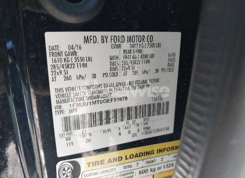 Photo 9 of 2016 Ford Expedition PLATINUM (VIN 1FMJU1MT0GEF51878)