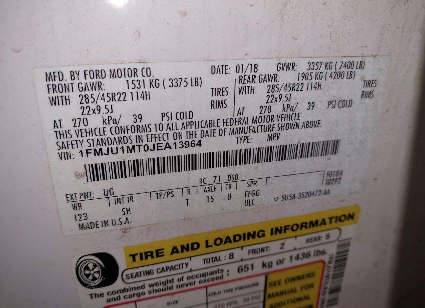 Photo 9 of 2018 Ford Expedition PLATINUM (VIN 1FMJU1MT0JEA13964)