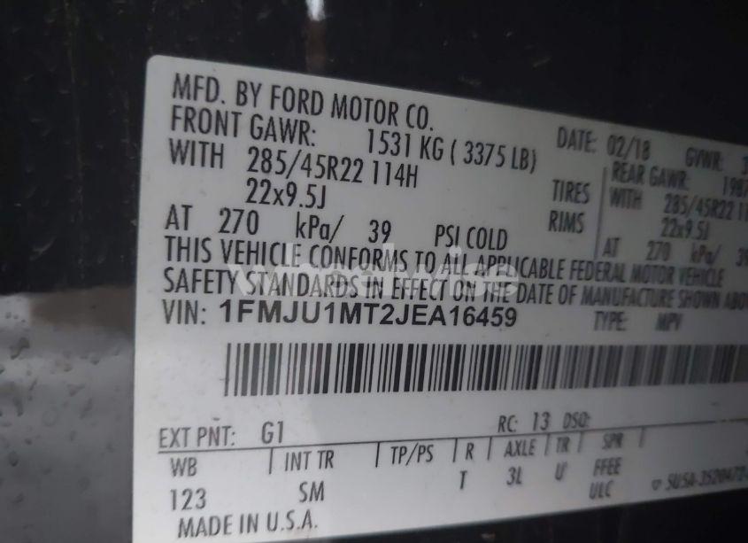 Photo 9 of 2018 Ford Expedition PLATINUM (VIN 1FMJU1MT2JEA16459)