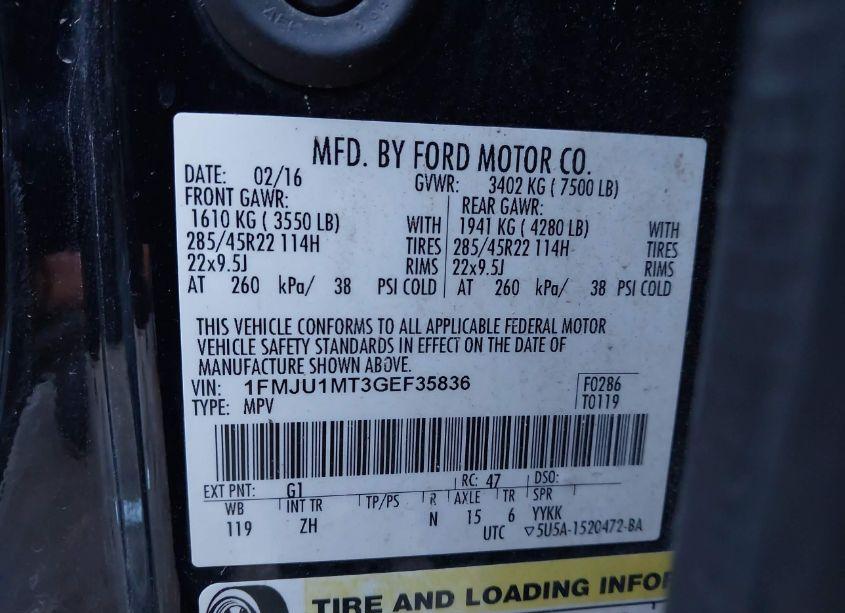 Photo 9 of 2016 Ford Expedition PLATINUM (VIN 1FMJU1MT3GEF35836)