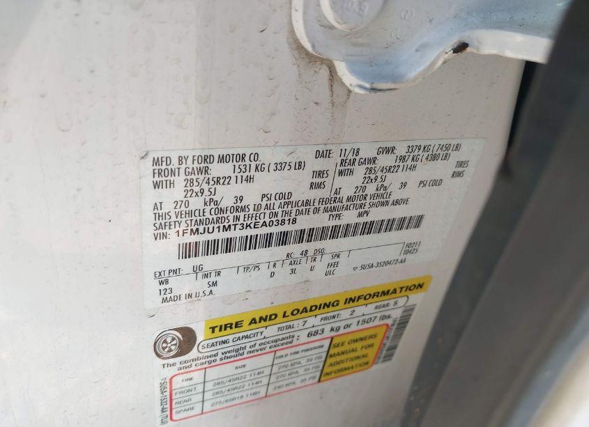 Photo 9 of 2019 Ford Expedition PLATINUM (VIN 1FMJU1MT3KEA03818)