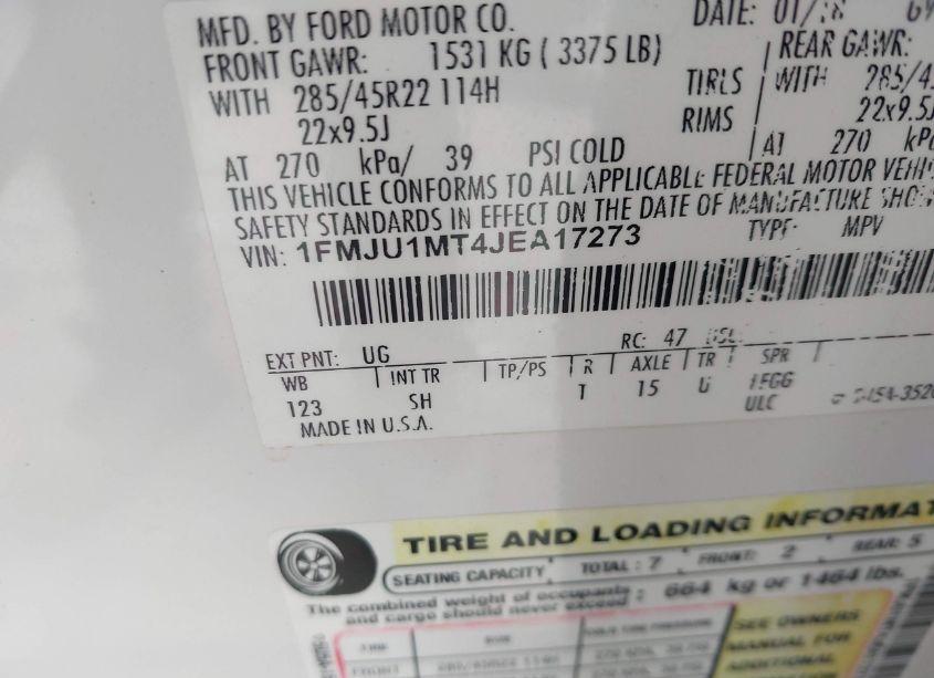 Photo 9 of 2018 Ford Expedition PLATINUM (VIN 1FMJU1MT4JEA17273)