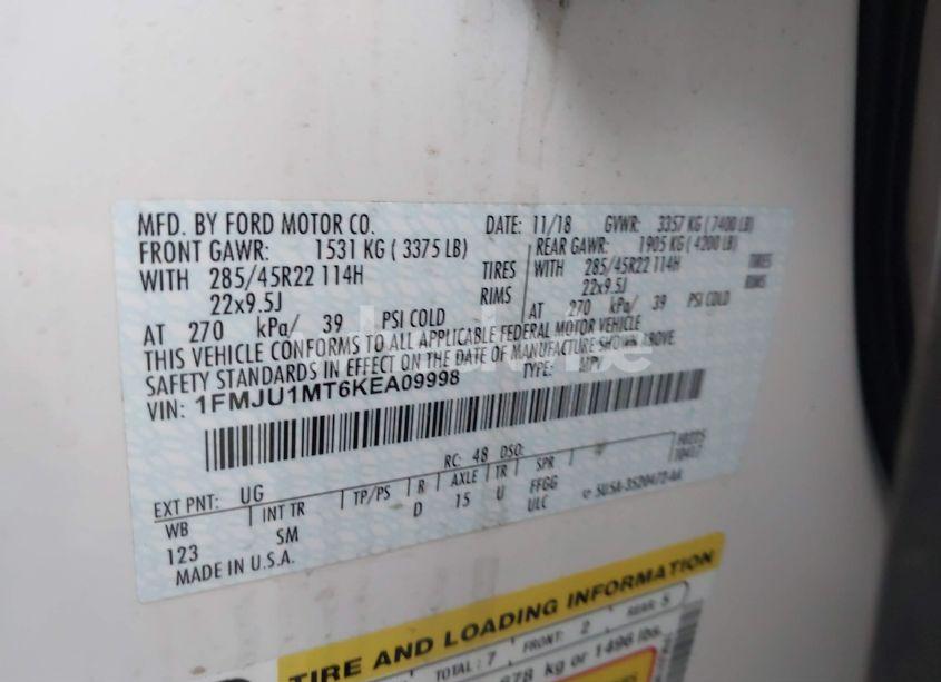 Photo 9 of 2019 Ford Expedition PLATINUM (VIN 1FMJU1MT6KEA09998)