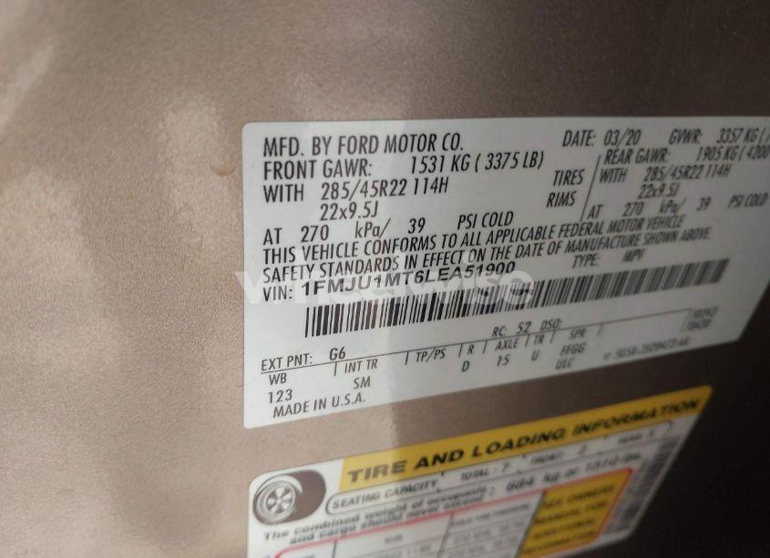 Photo 9 of 2020 Ford Expedition PLATINUM (VIN 1FMJU1MT6LEA51900)