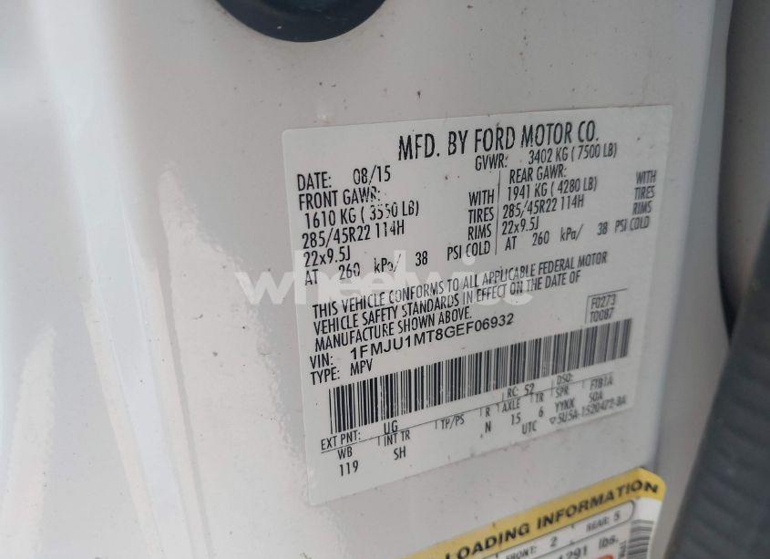 Photo 9 of 2016 Ford Expedition PLATINUM (VIN 1FMJU1MT8GEF06932)