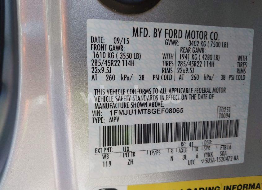 Photo 9 of 2016 Ford Expedition PLATINUM (VIN 1FMJU1MT8GEF08065)