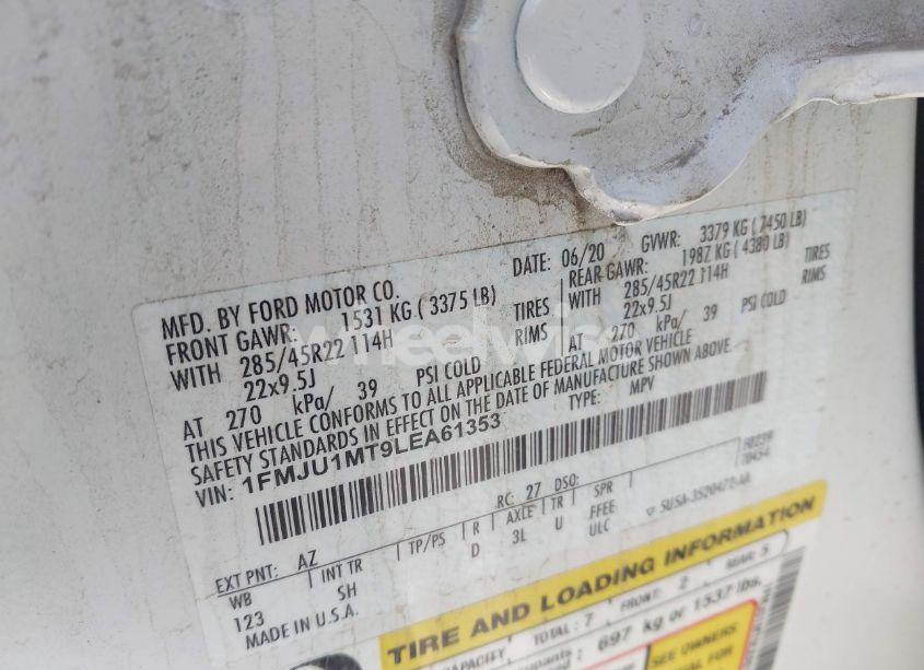 Photo 9 of 2020 Ford Expedition PLATINUM (VIN 1FMJU1MT9LEA61353)