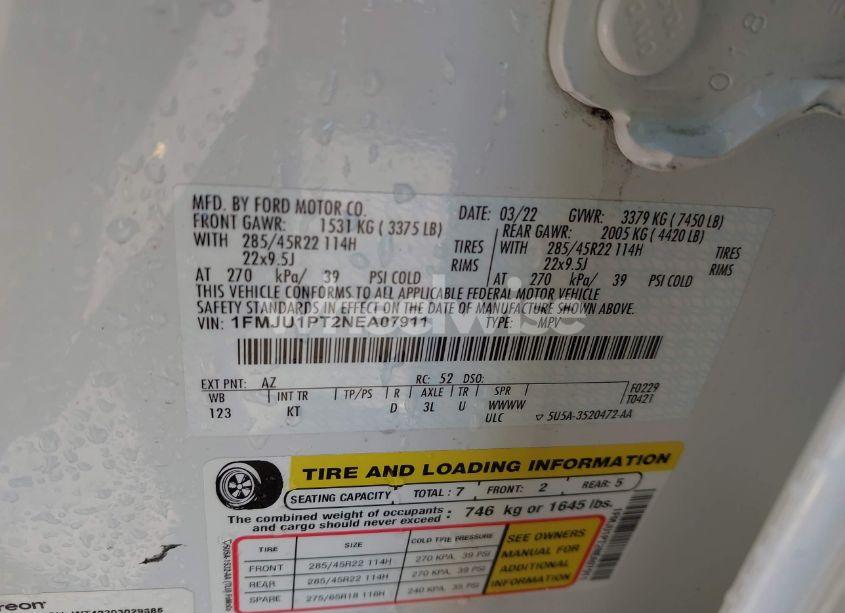 Photo 9 of 2022 Ford Expedition KING RANCH (VIN 1FMJU1PT2NEA07911)