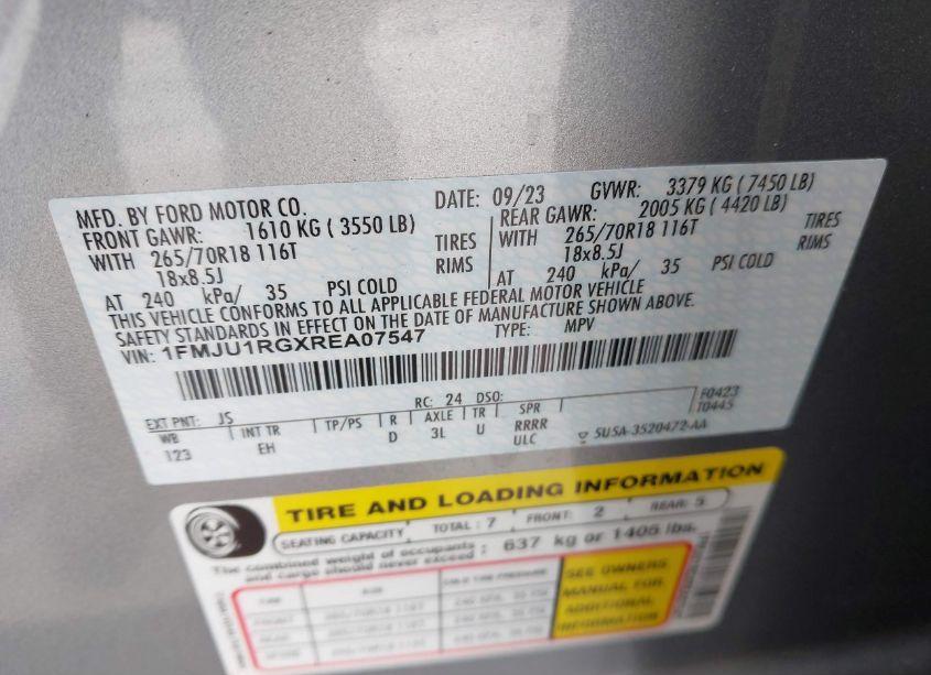 Photo 9 of 2024 Ford Expedition TIMBERLINE (VIN 1FMJU1RGXREA07547)