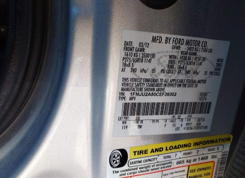 Photo 9 of 2012 Ford Expedition LIMITED (VIN 1FMJU2A50CEF39302)