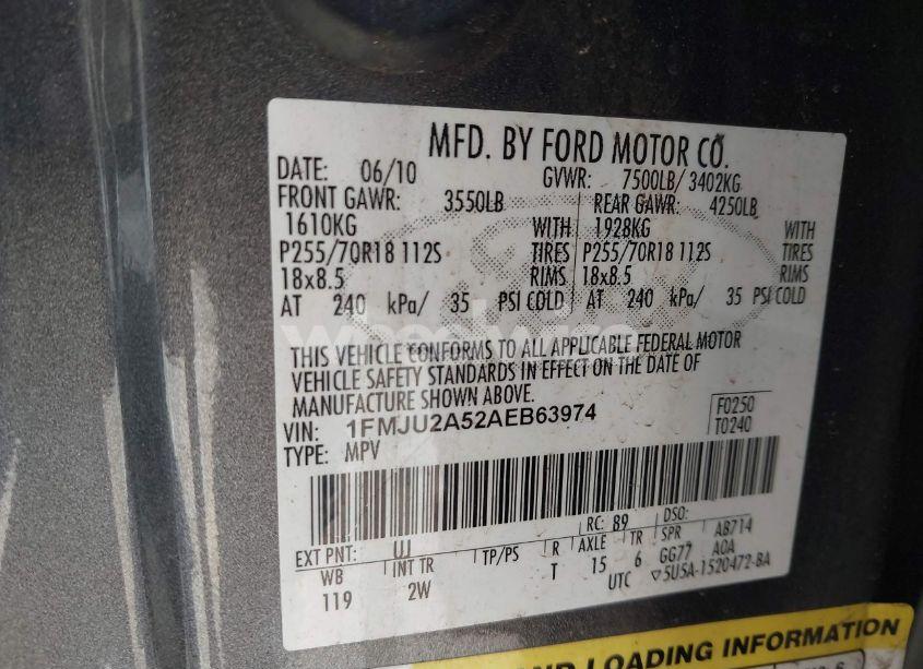 Photo 9 of 2010 Ford Expedition LIMITED (VIN 1FMJU2A52AEB63974)