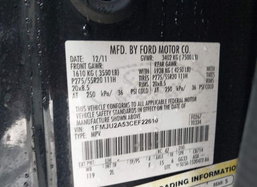 Photo 9 of 2012 Ford Expedition LIMITED (VIN 1FMJU2A53CEF22610)