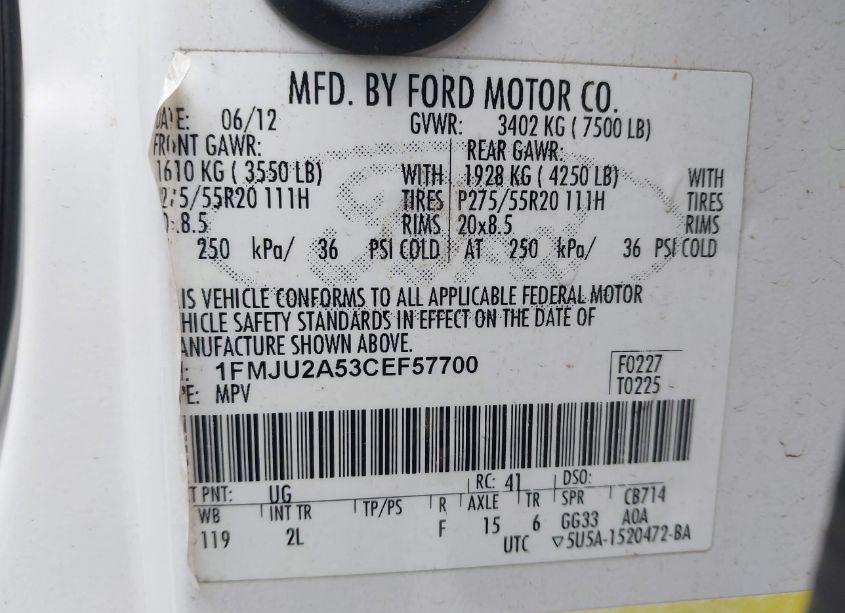 Photo 9 of 2012 Ford Expedition LIMITED (VIN 1FMJU2A53CEF57700)