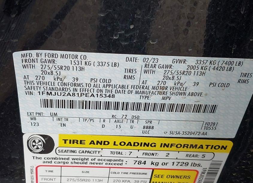 Photo 9 of 2023 Ford Expedition LIMITED (VIN 1FMJU2A81PEA15348)