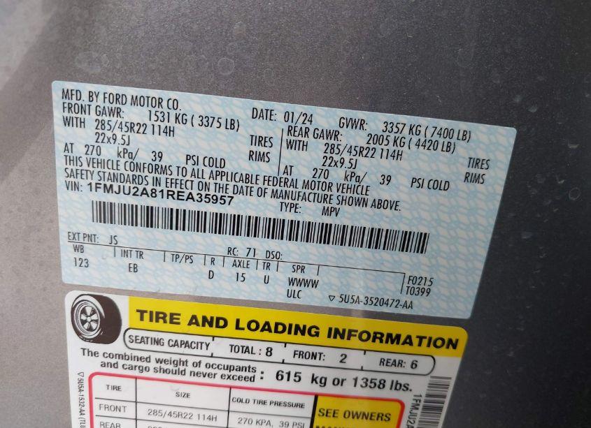 Photo 9 of 2024 Ford Expedition LIMITED (VIN 1FMJU2A81REA35957)