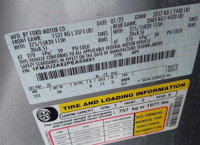 Photo 9 of 2023 Ford Expedition LIMITED (VIN 1FMJU2A82PEA55891)