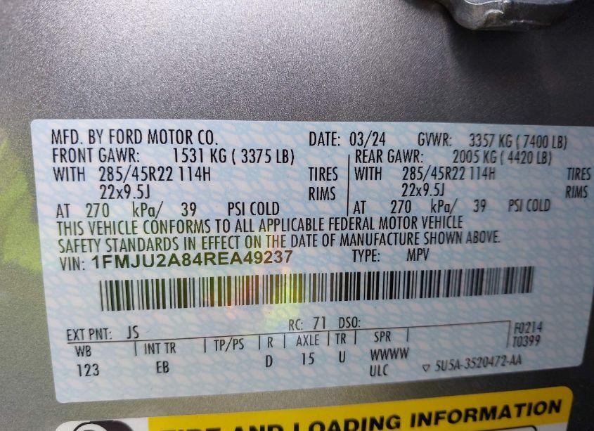 Photo 9 of 2024 Ford Expedition LIMITED (VIN 1FMJU2A84REA49237)