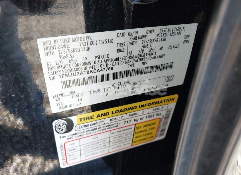 Photo 9 of 2019 Ford Expedition LIMITED (VIN 1FMJU2AT0KEA47768)