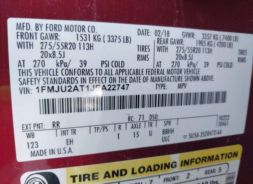 Photo 9 of 2018 Ford Expedition LIMITED (VIN 1FMJU2AT1JEA22747)