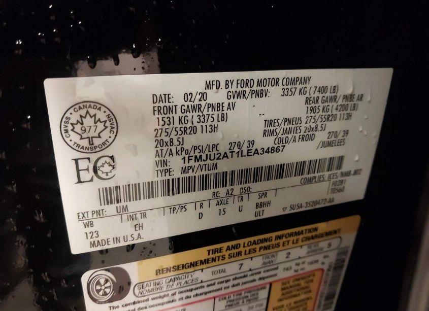 Photo 9 of 2020 Ford Expedition LIMITED (VIN 1FMJU2AT1LEA34867)