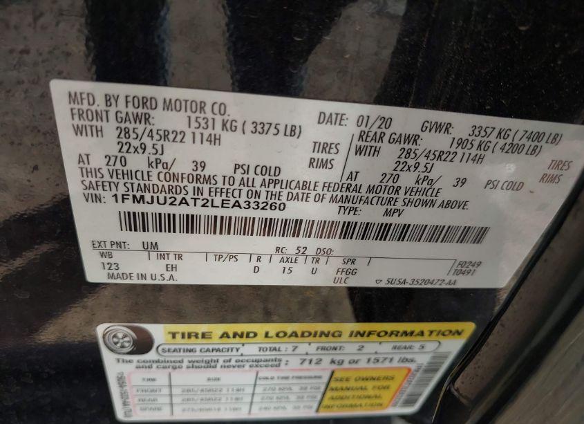 Photo 9 of 2020 Ford Expedition LIMITED (VIN 1FMJU2AT2LEA33260)