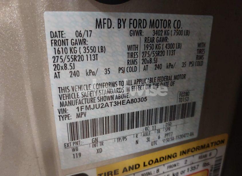 Photo 9 of 2017 Ford Expedition LIMITED (VIN 1FMJU2AT3HEA80305)