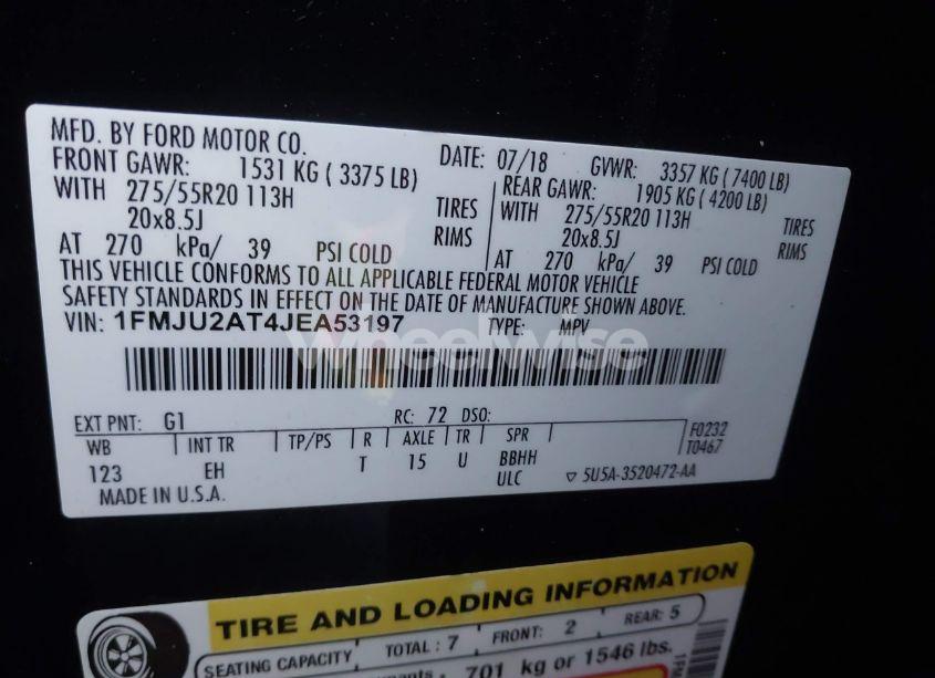 Photo 9 of 2018 Ford Expedition LIMITED (VIN 1FMJU2AT4JEA53197)