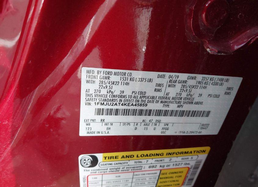 Photo 9 of 2019 Ford Expedition LIMITED (VIN 1FMJU2AT4KEA45859)