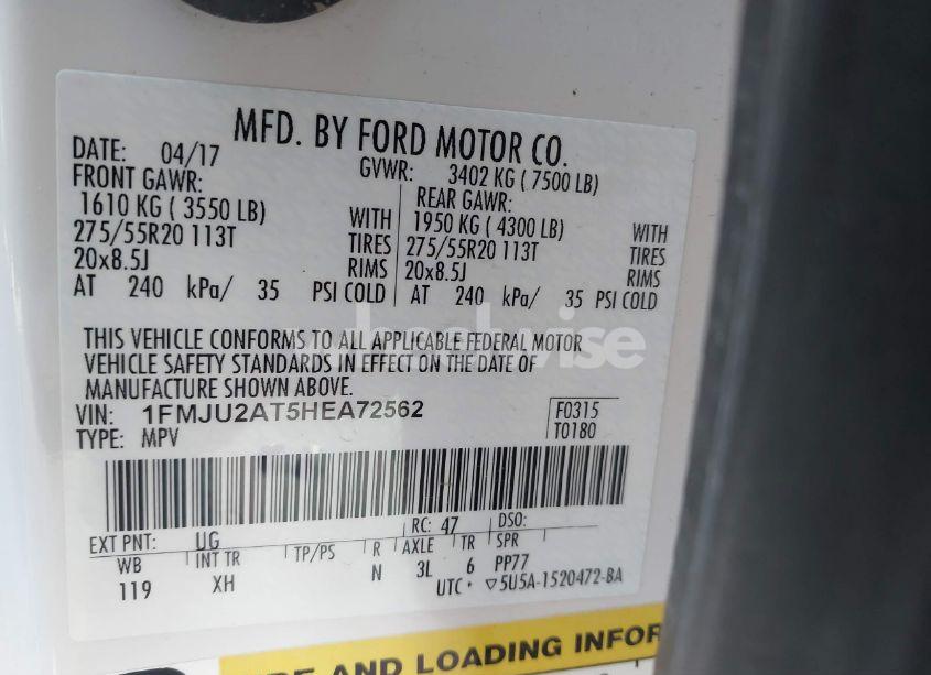 Photo 9 of 2017 Ford Expedition LIMITED (VIN 1FMJU2AT5HEA72562)