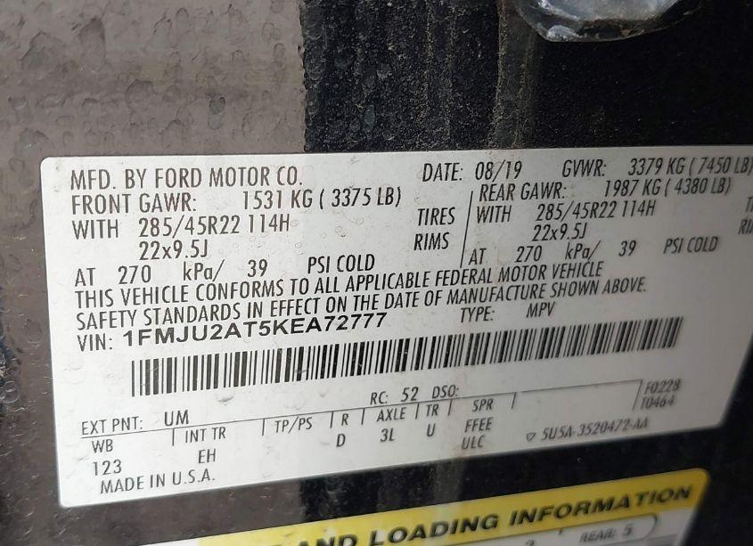 Photo 9 of 2019 Ford Expedition LIMITED (VIN 1FMJU2AT5KEA72777)