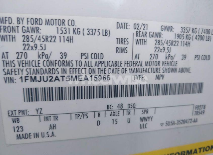 Photo 9 of 2021 Ford Expedition LIMITED (VIN 1FMJU2AT5MEA15966)