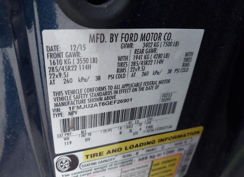 Photo 9 of 2016 Ford Expedition LIMITED (VIN 1FMJU2AT6GEF26901)