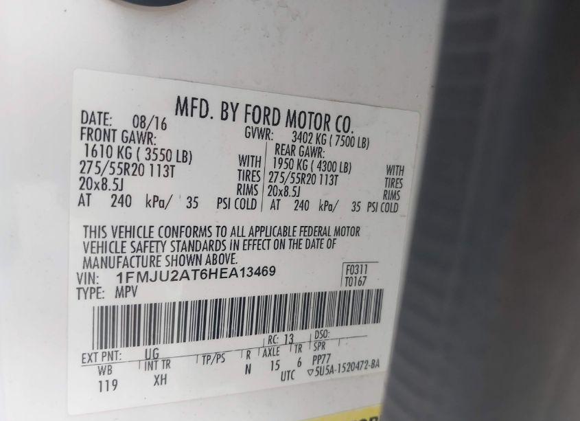 Photo 9 of 2017 Ford Expedition LIMITED (VIN 1FMJU2AT6HEA13469)