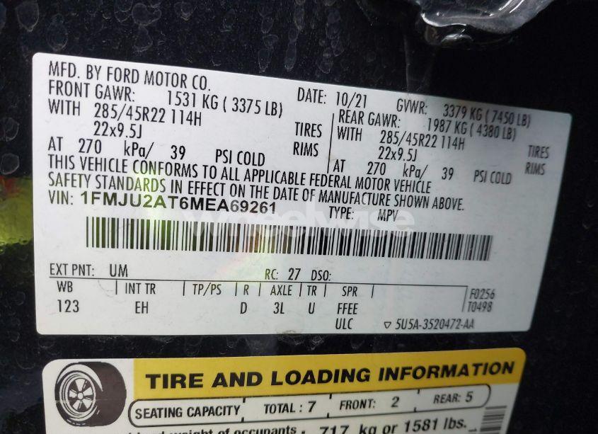 Photo 9 of 2021 Ford Expedition LIMITED (VIN 1FMJU2AT6MEA69261)