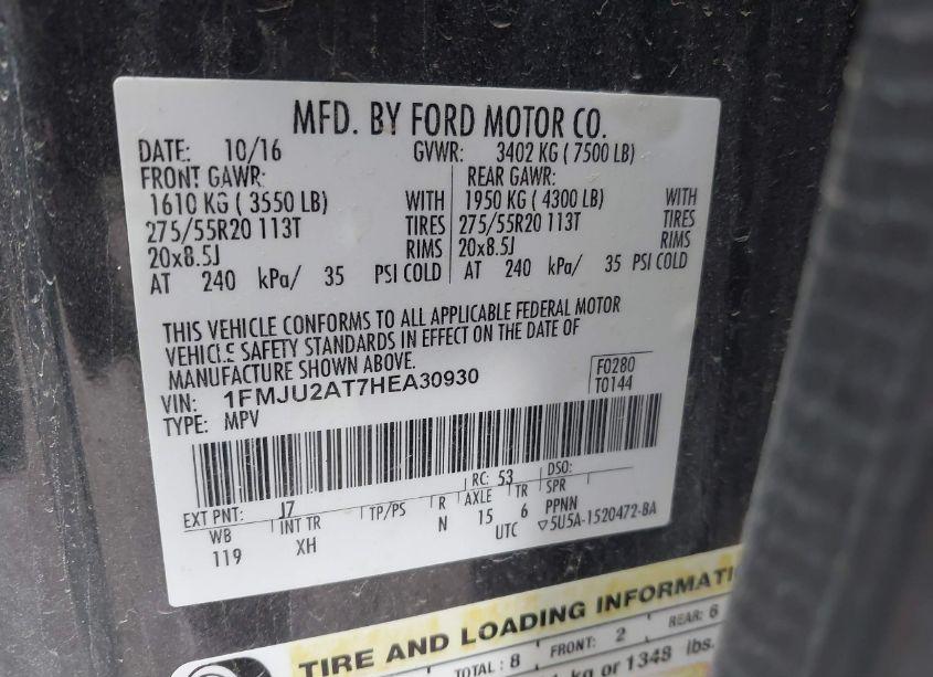 Photo 9 of 2017 Ford Expedition LIMITED (VIN 1FMJU2AT7HEA30930)