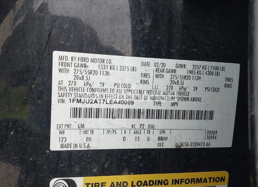 Photo 9 of 2020 Ford Expedition LIMITED (VIN 1FMJU2AT7LEA40009)