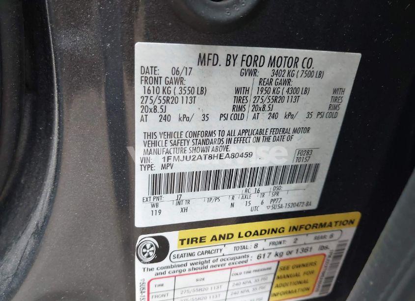 Photo 9 of 2017 Ford Expedition LIMITED (VIN 1FMJU2AT8HEA80459)