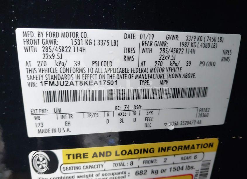 Photo 9 of 2019 Ford Expedition LIMITED (VIN 1FMJU2AT8KEA17501)