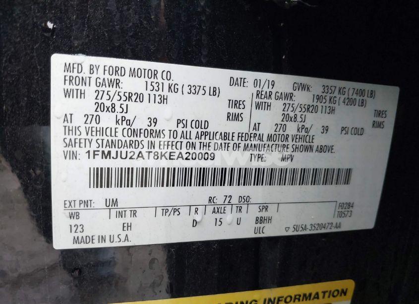 Photo 9 of 2019 Ford Expedition LIMITED (VIN 1FMJU2AT8KEA20009)