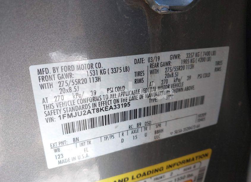 Photo 9 of 2019 Ford Expedition LIMITED (VIN 1FMJU2AT8KEA33195)