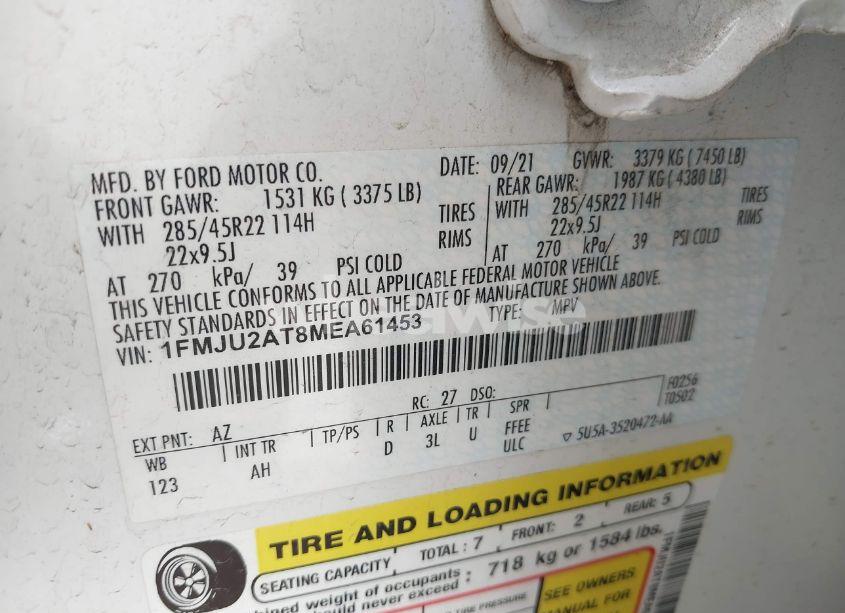 Photo 9 of 2021 Ford Expedition LIMITED (VIN 1FMJU2AT8MEA61453)