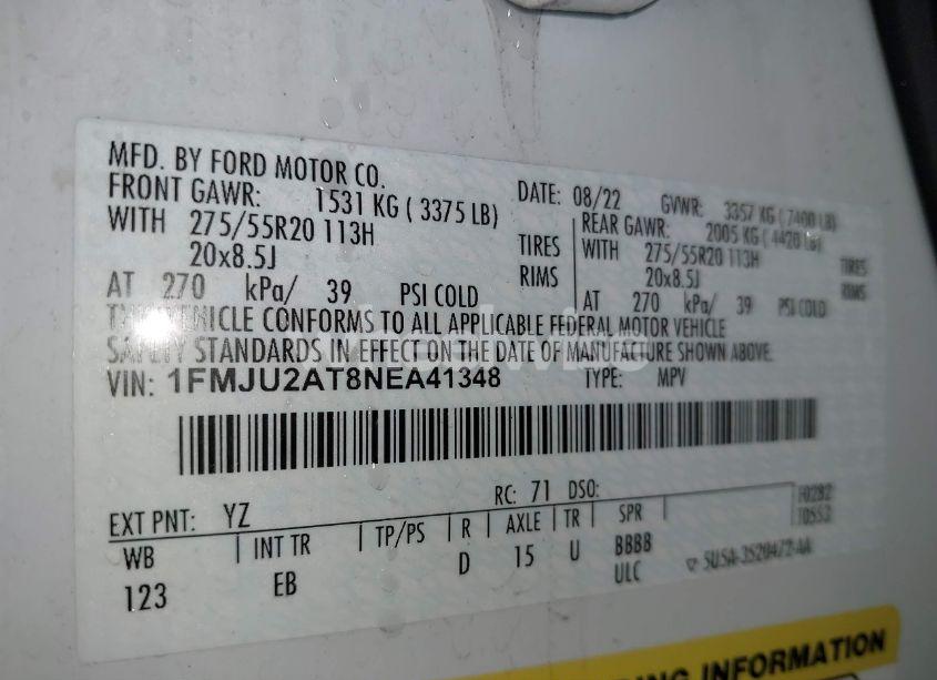 Photo 9 of 2022 Ford Expedition LIMITED (VIN 1FMJU2AT8NEA41348)