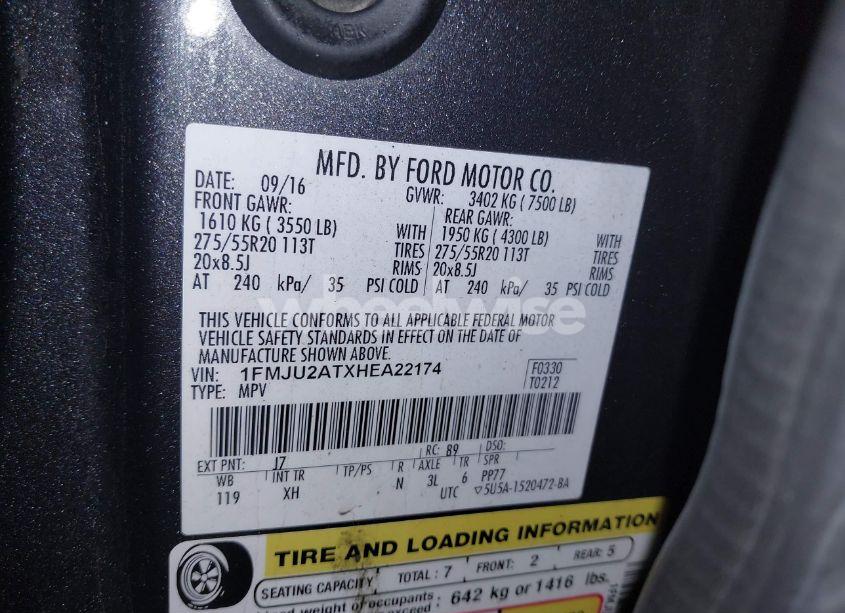 Photo 9 of 2017 Ford Expedition LIMITED (VIN 1FMJU2ATXHEA22174)
